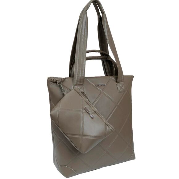 NWT Max Studio Vegan Leather Diamond Quilted Double Handle Workbook Shopper Tote - Picture 1 of 9